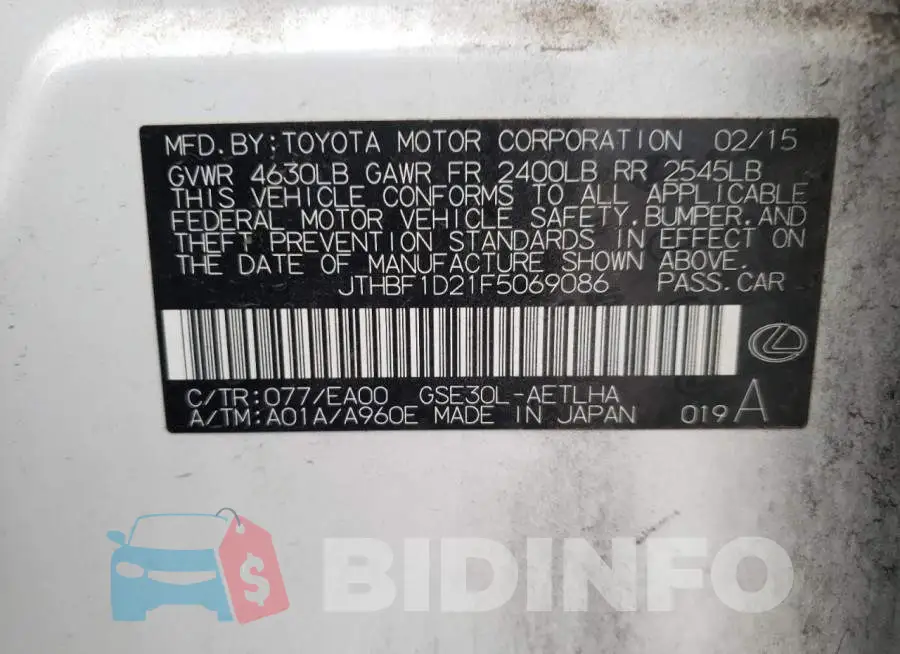 JTHBF1D21F5069086 Photo# 12