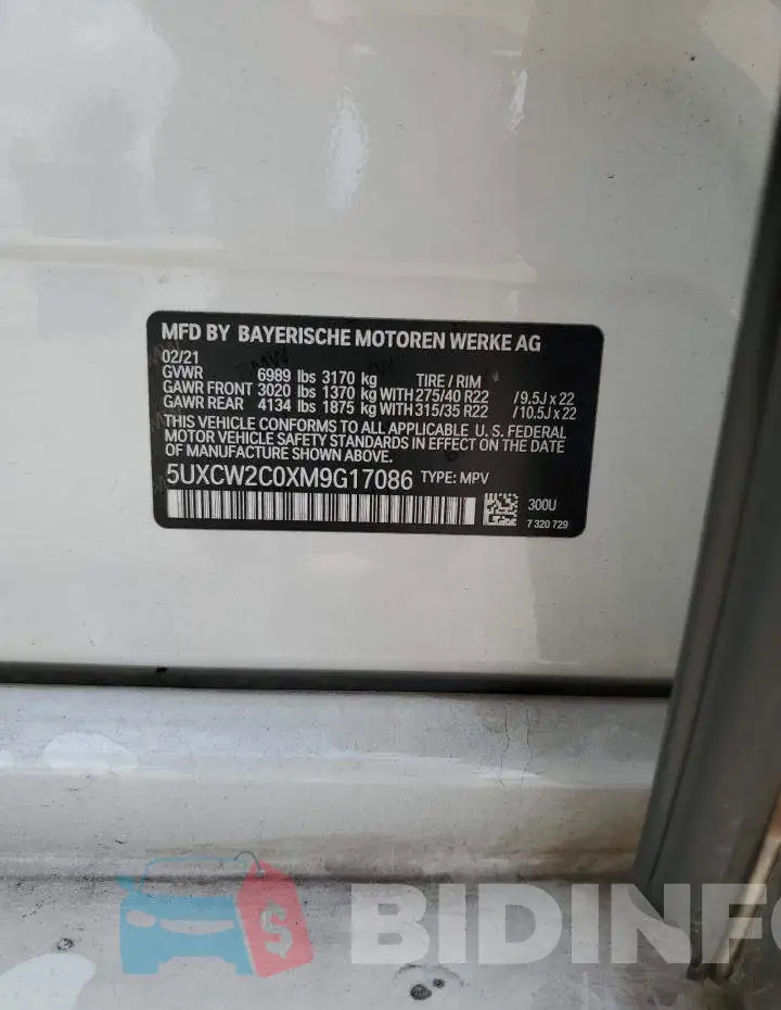 5UXCW2C0XM9G17086 Photo# 13