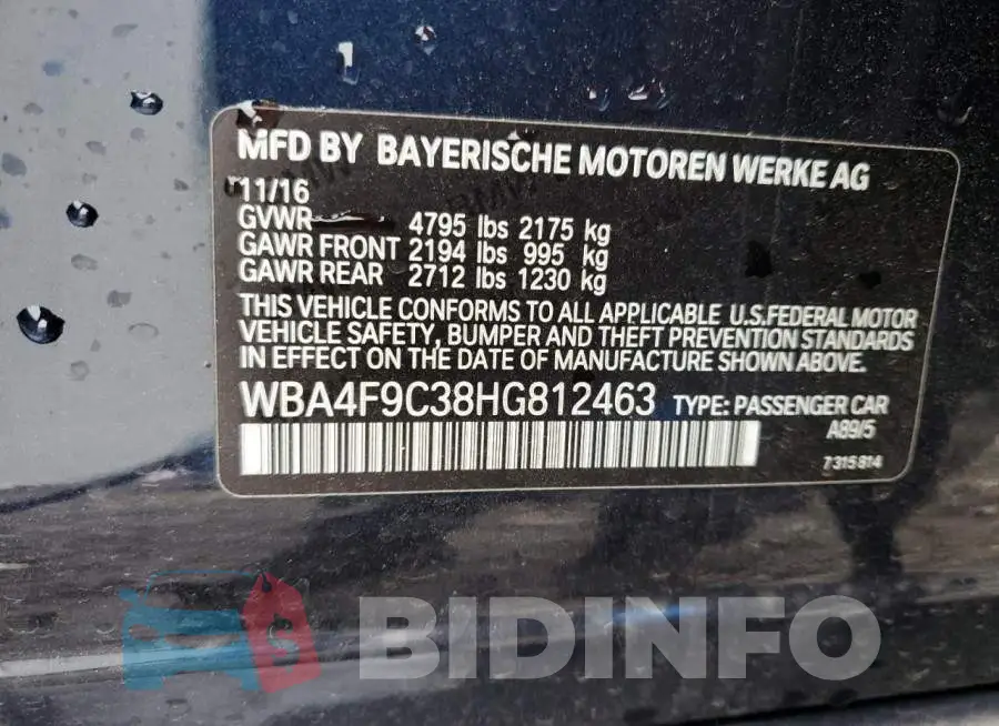 WBA4F9C38HG812463 Photo# 12