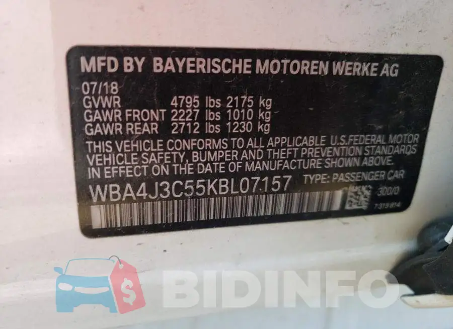WBA4J3C55KBL07157 Photo# 12
