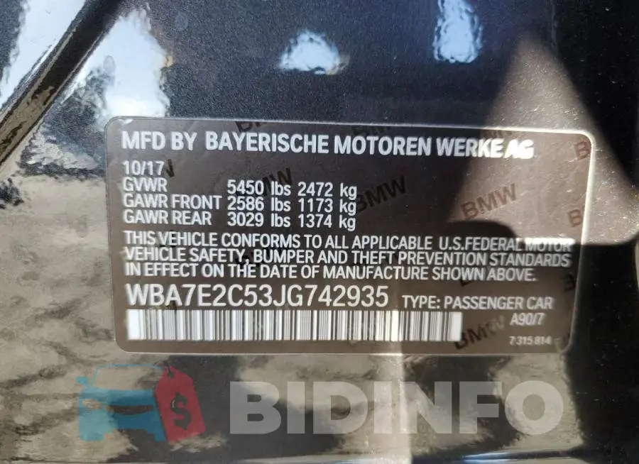 WBA7E2C53JG742935 Photo# 12