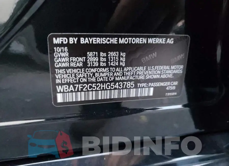 WBA7F2C52HG543785 Photo# 12