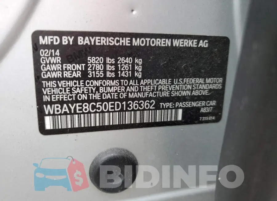 WBAYE8C50ED136362 Photo# 12