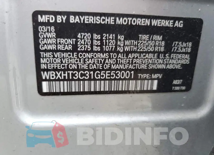 WBXHT3C31G5E53001 Photo# 13