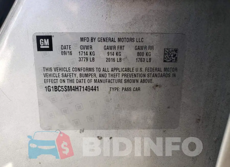 1G1BC5SM4H7149441 Photo# 12