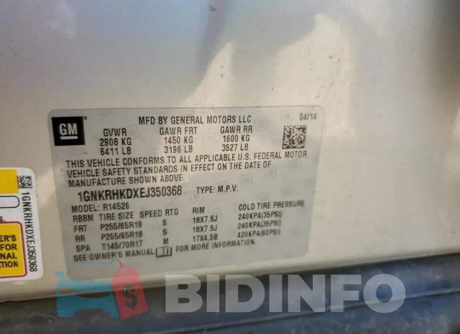 1GNKRHKDXEJ350368 Photo# 13