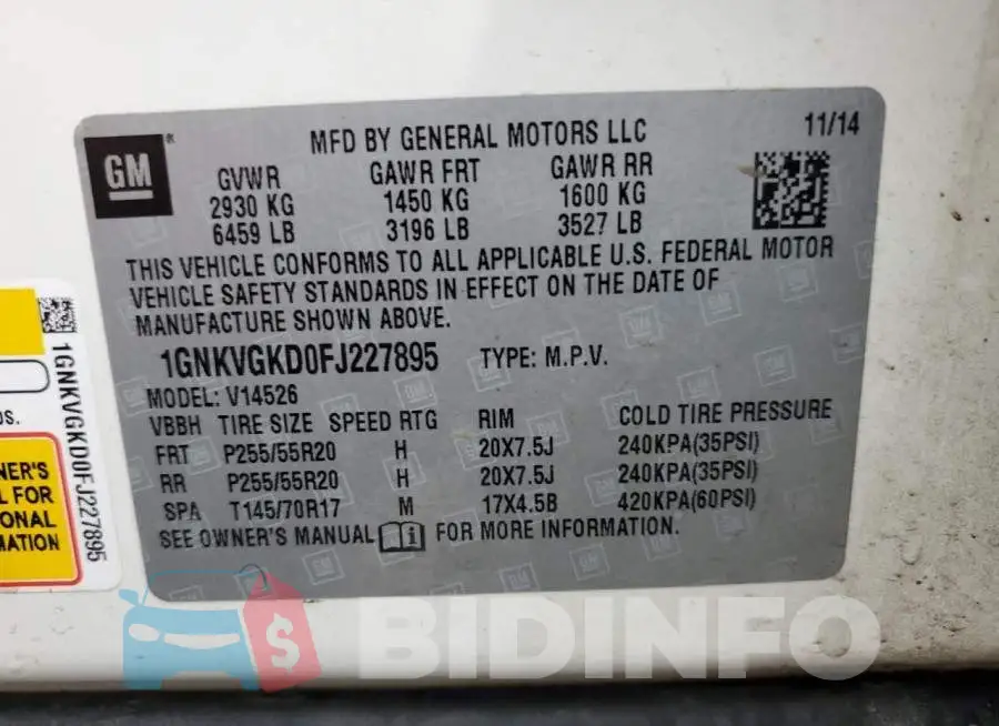 1GNKVGKD0FJ227895 Photo# 14