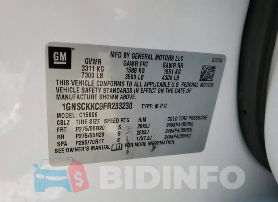1GNSCKKC9FR233230 Photo# 13
