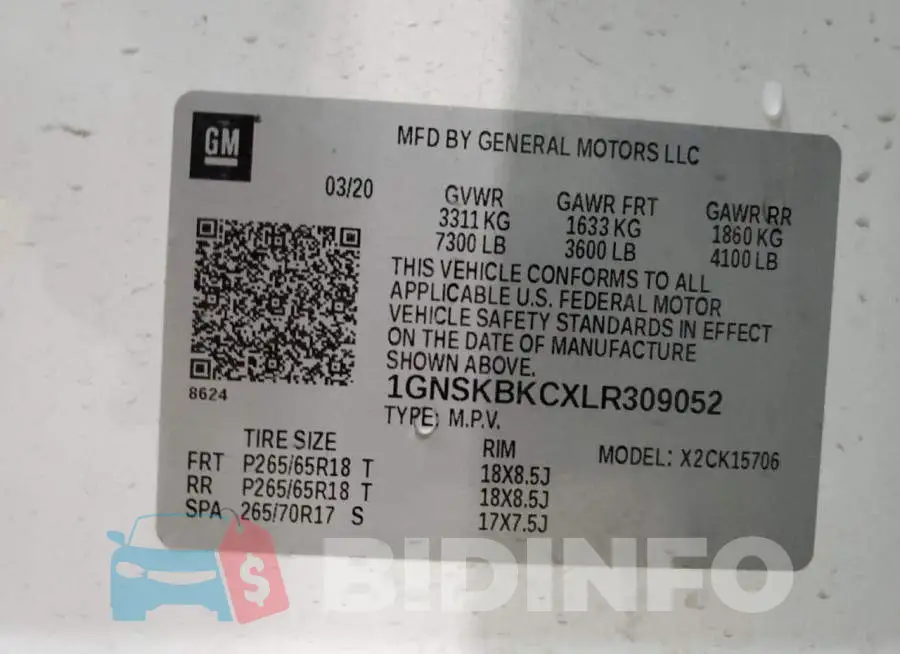 1GNSKBKCXLR309052 Photo# 13
