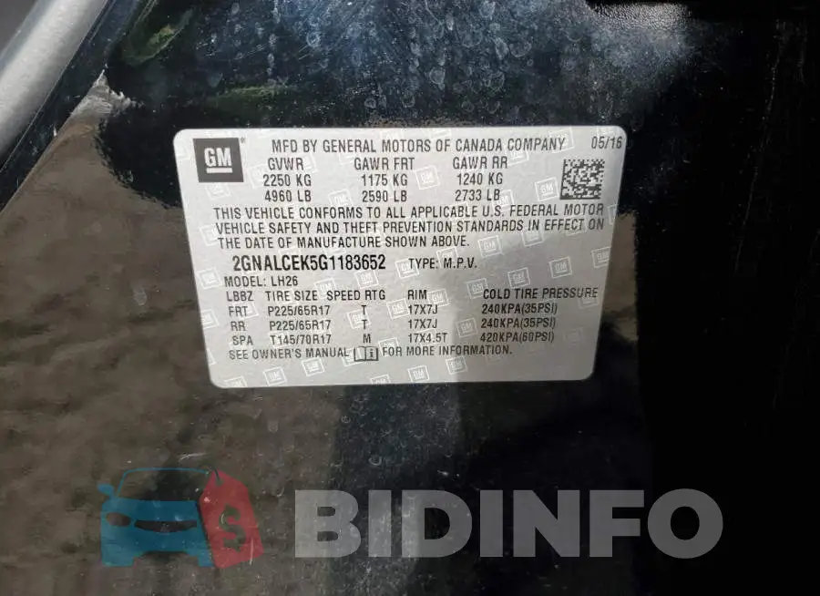 2GNALCEK5G1183652 Photo# 13