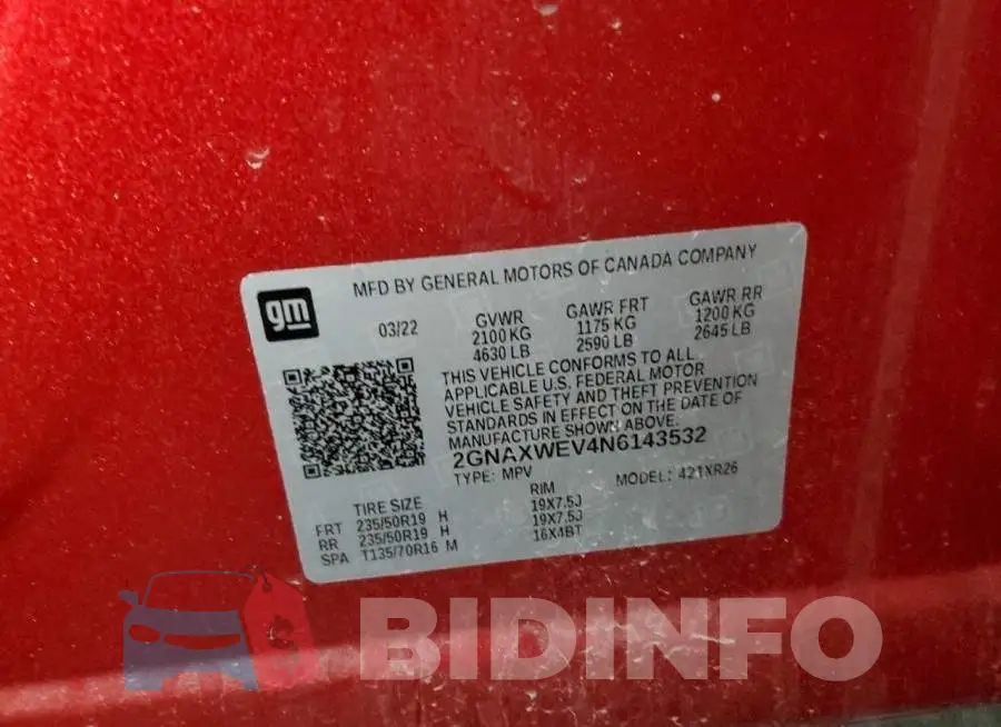 2GNAXWEV4N6143532 Photo# 12