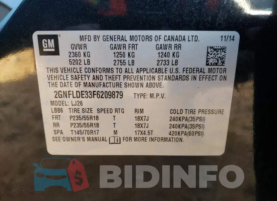 2GNFLDE33F6209879 Photo# 12