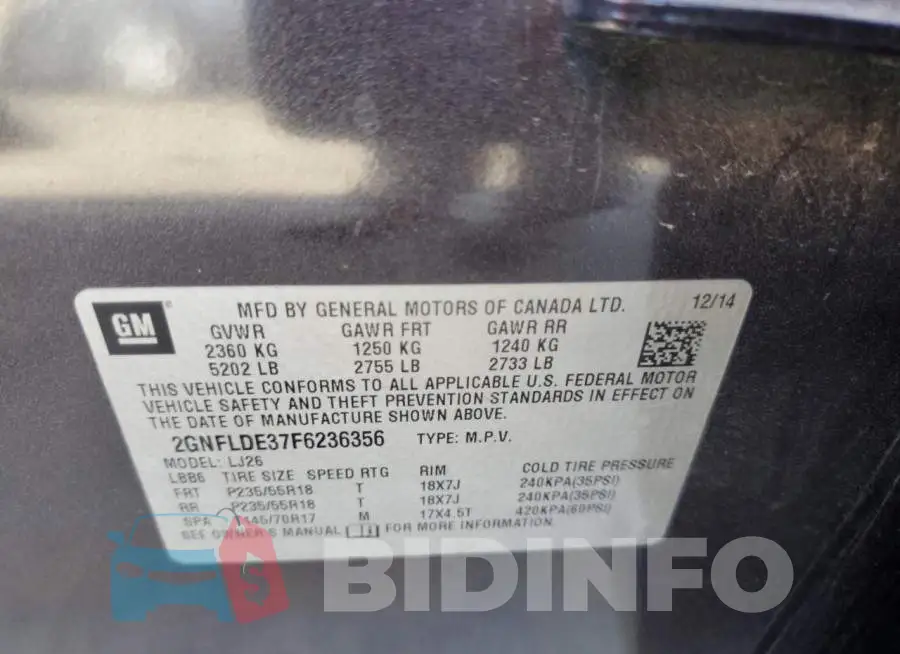 2GNFLDE37F6236356 Photo# 12