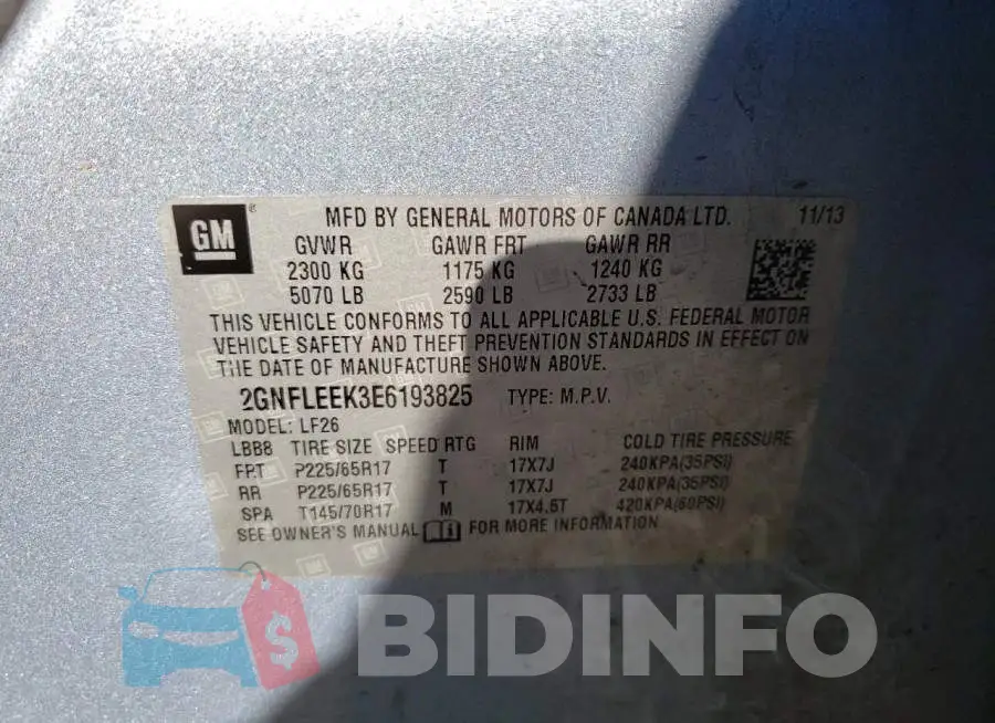 2GNFLEEK3E6193825 Photo# 12