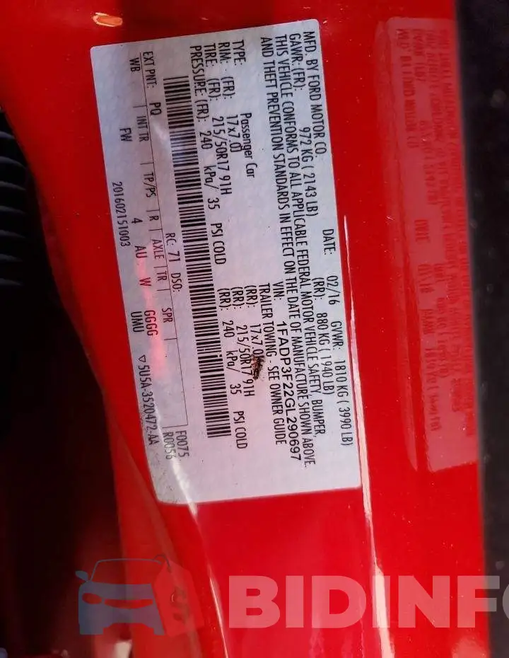 1FADP3F22GL290697 Photo# 13