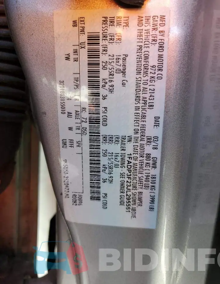 1FADP3F23JL295561 Photo# 12