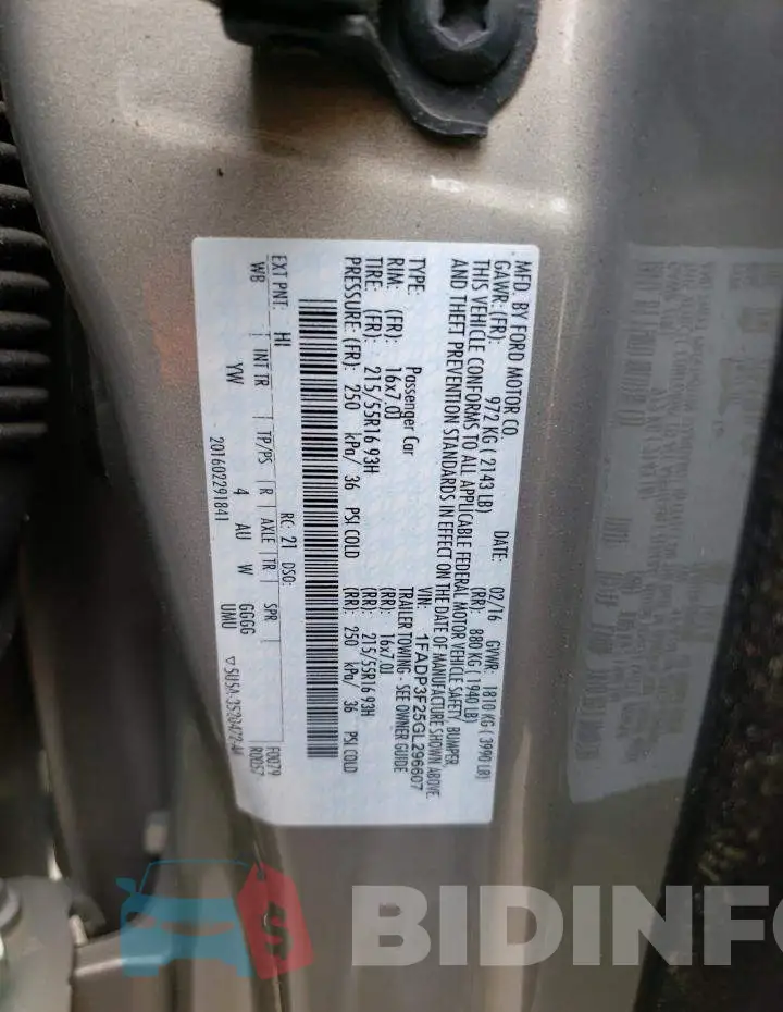 1FADP3F25GL296607 Photo# 12