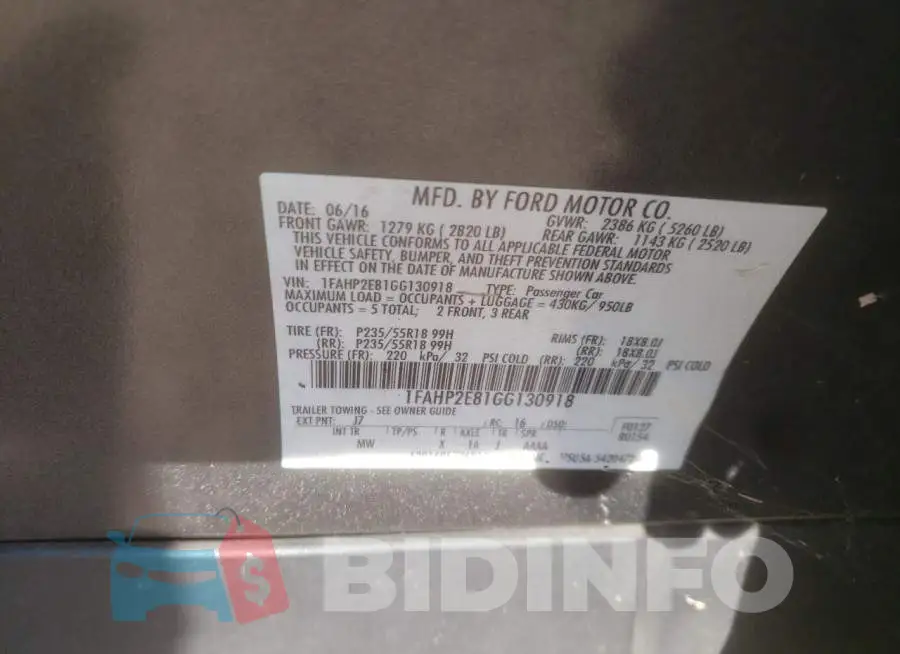 1FAHP2E81GG130918 Photo# 12