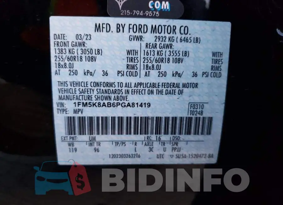 1FM5K8AB6PGA81419 Photo# 12