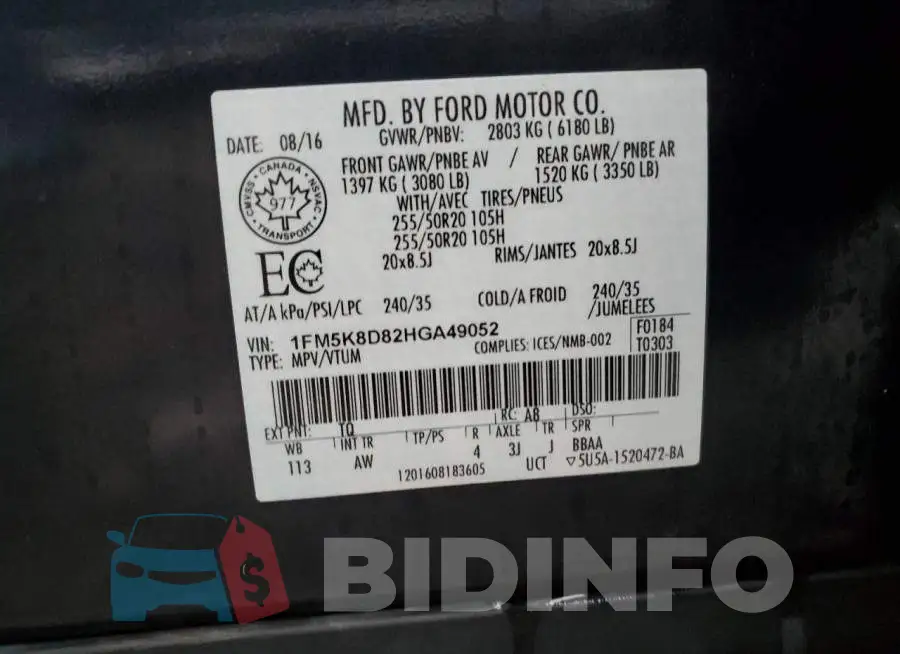 1FM5K8D82HGA49052 Photo# 12