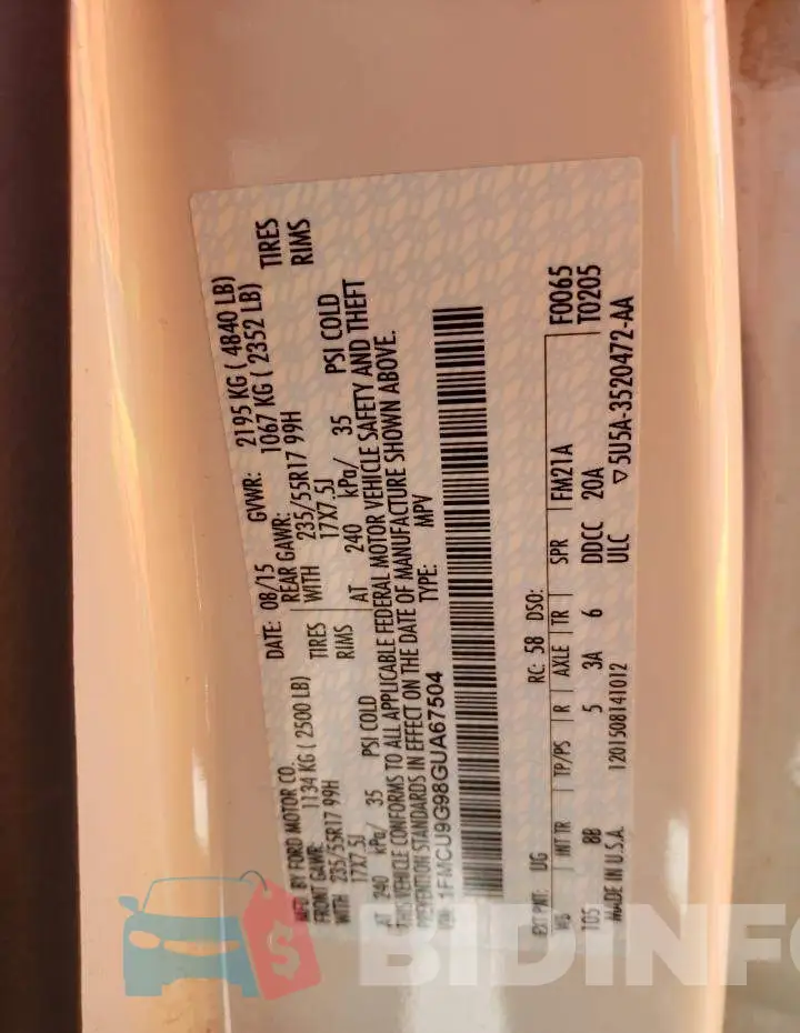 1FMCU9G98GUA67504 Photo# 13