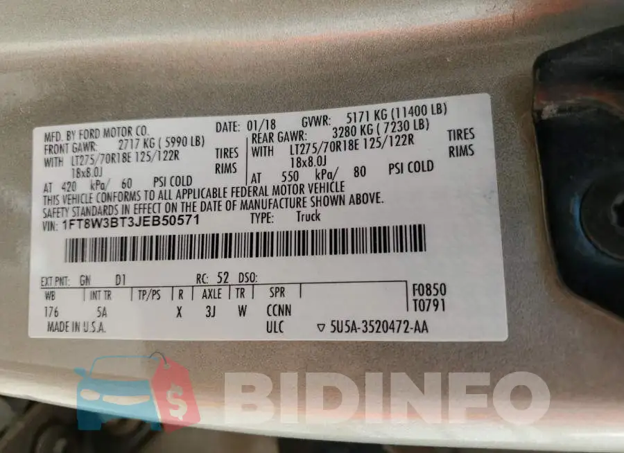 1FT8W3BT3JEB50571 Photo# 12