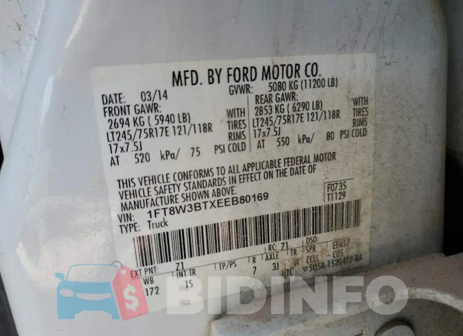 1FT8W3BTXEEB80169 Photo# 12