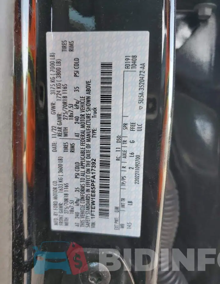 1FTEW1E85PFA17392 Photo# 12