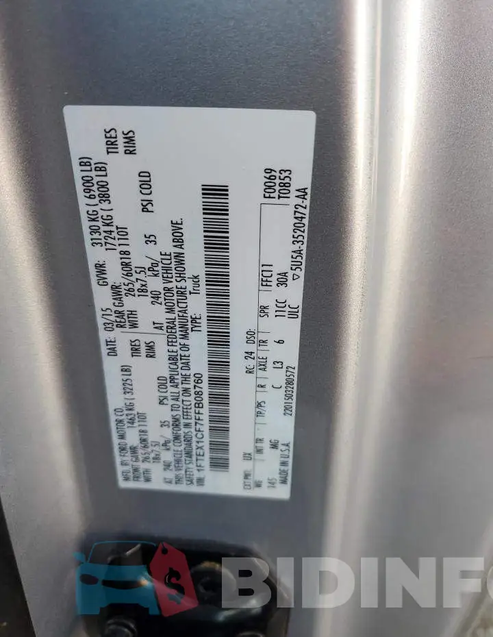 1FTEX1CF7FFB08760 Photo# 12