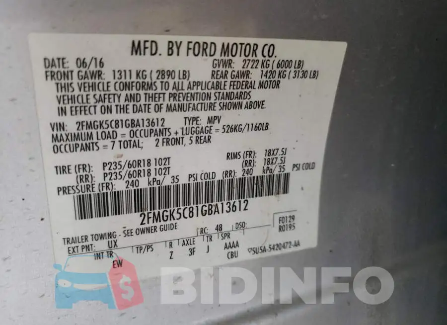 2FMGK5C81GBA13612 Photo# 14