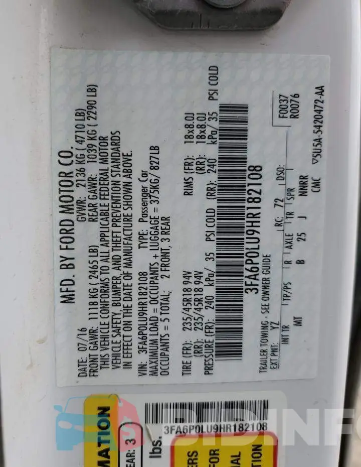3FA6P0LU9HR182108 Photo# 12