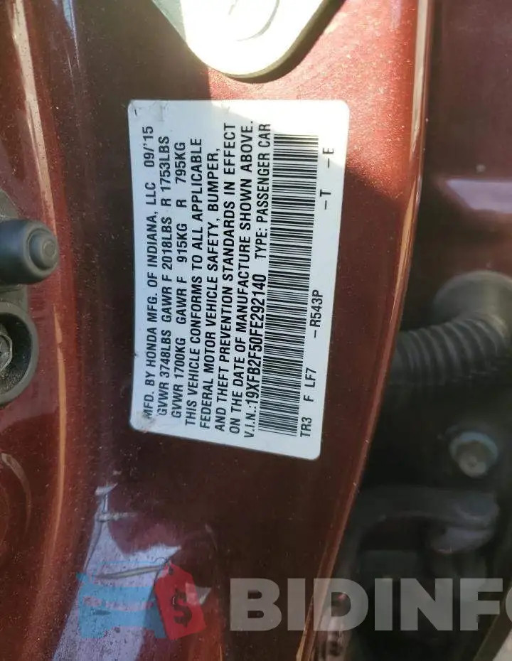 19XFB2F50FE292140 Photo# 12