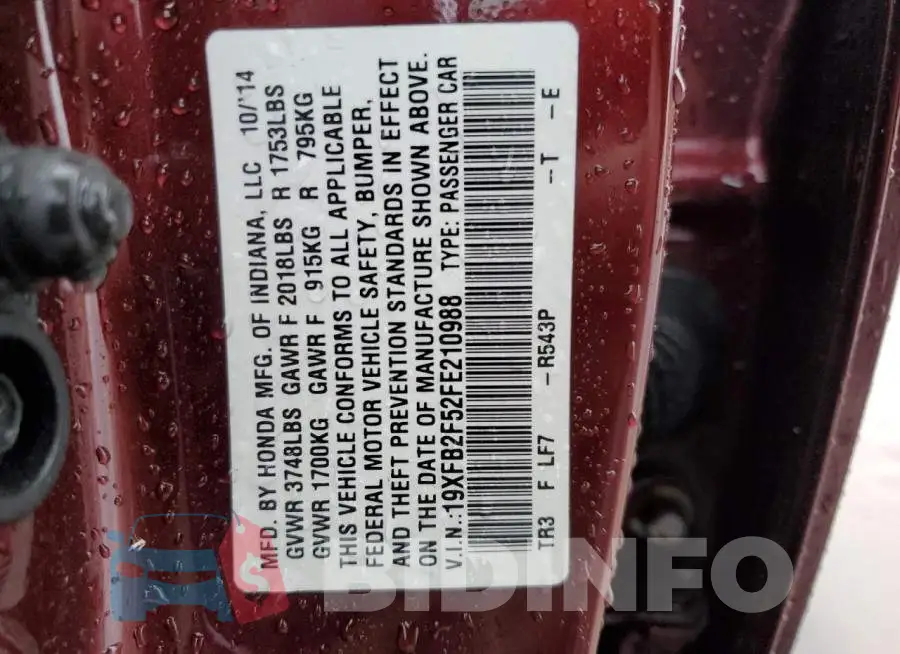 19XFB2F52FE210988 Photo# 13