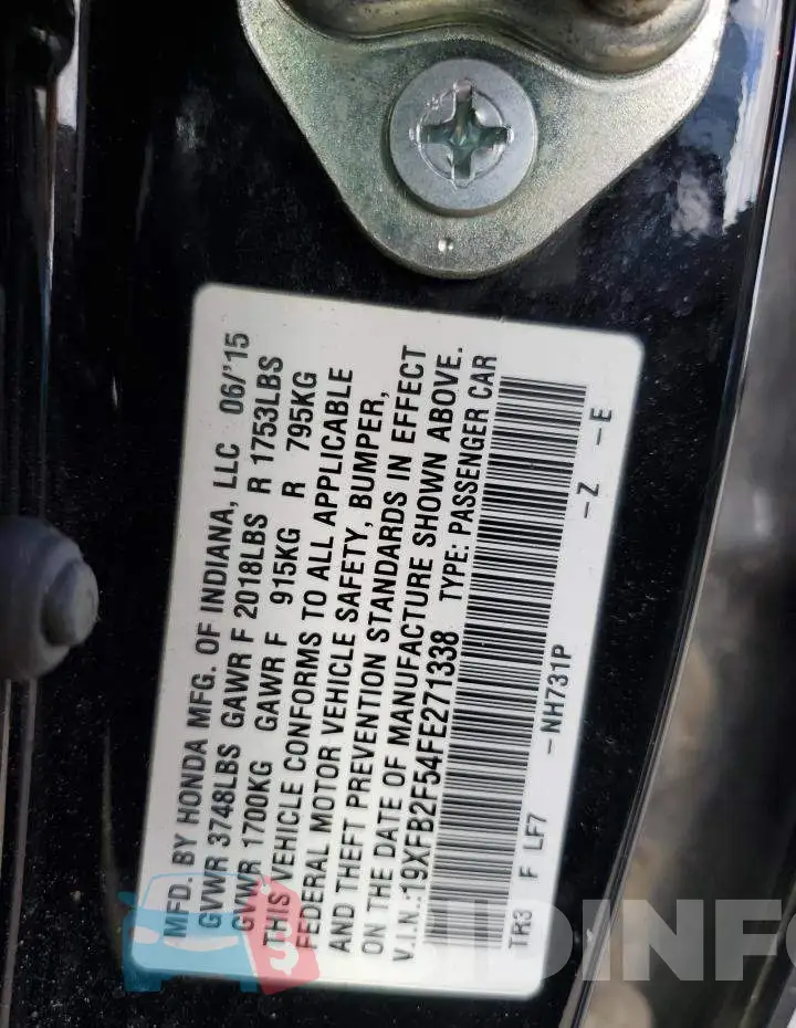 19XFB2F54FE271338 Photo# 12