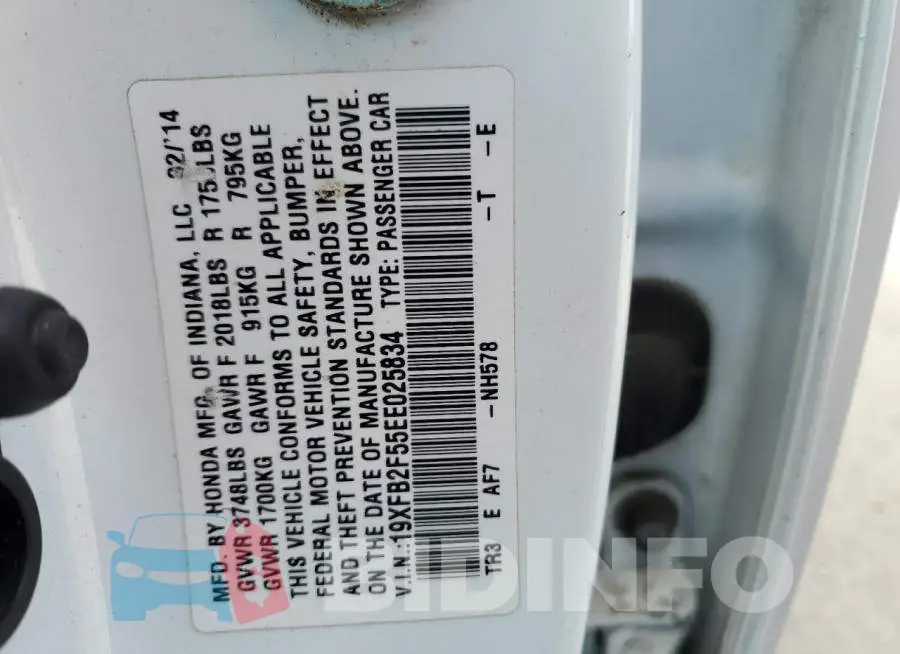 19XFB2F55EE025834 Photo# 12