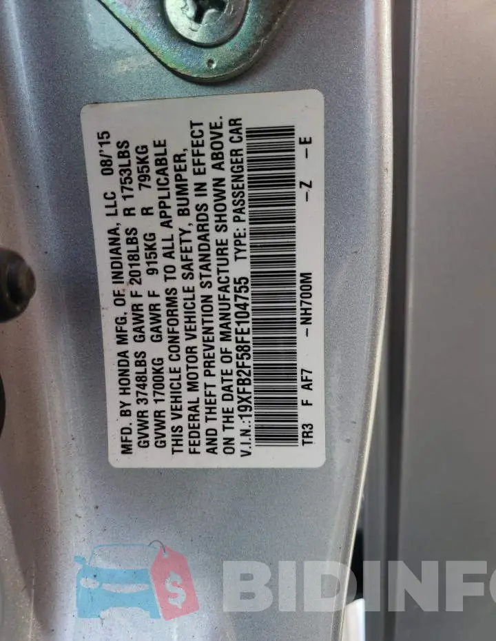 19XFB2F58FE104755 Photo# 13