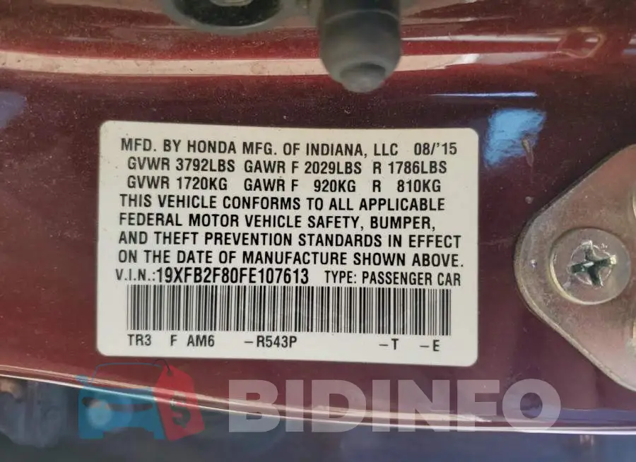 19XFB2F80FE107613 Photo# 12