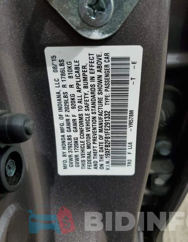 19XFB2F81FE291332 Photo# 12