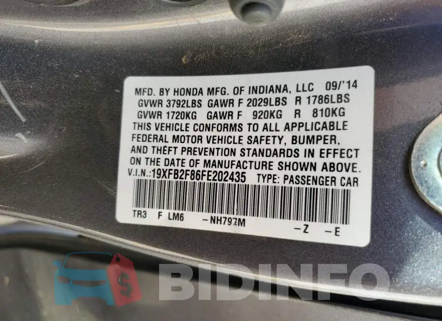19XFB2F86FE202435 Photo# 13