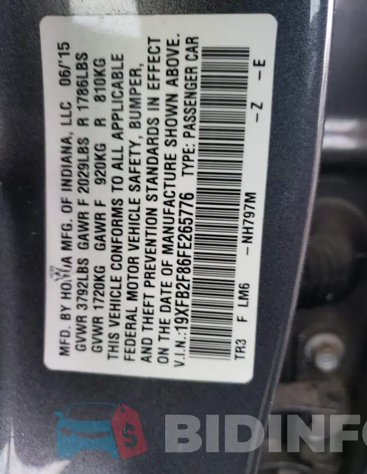 19XFB2F86FE265776 Photo# 12