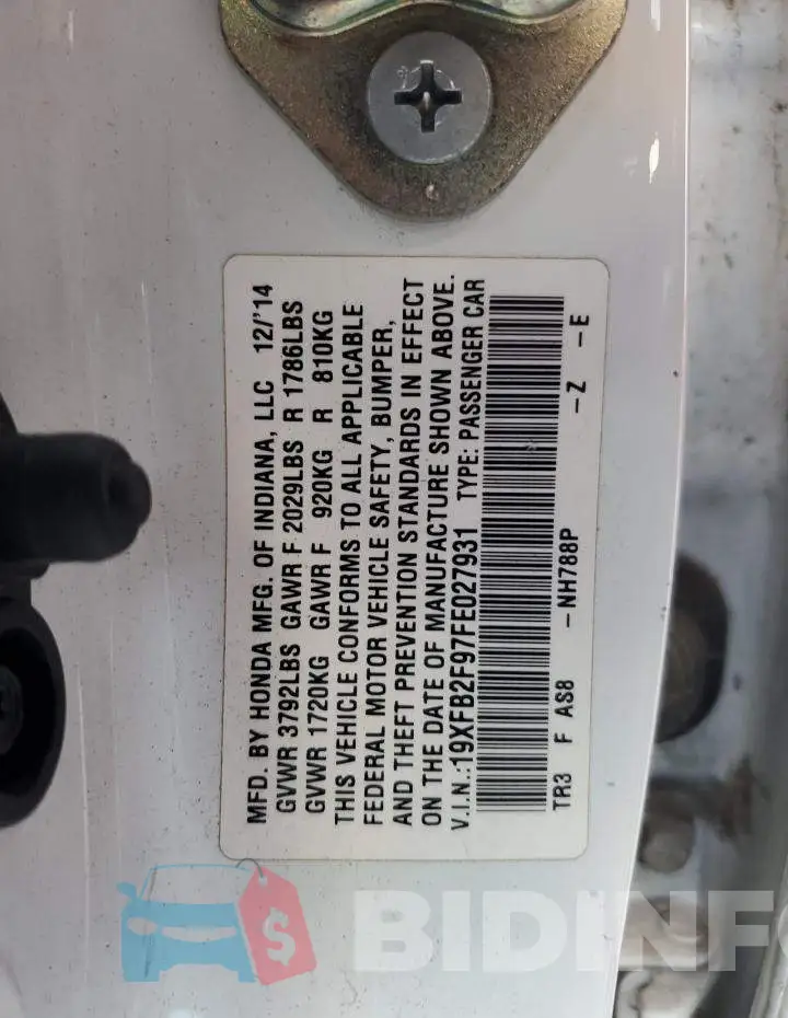 19XFB2F97FE027931 Photo# 12