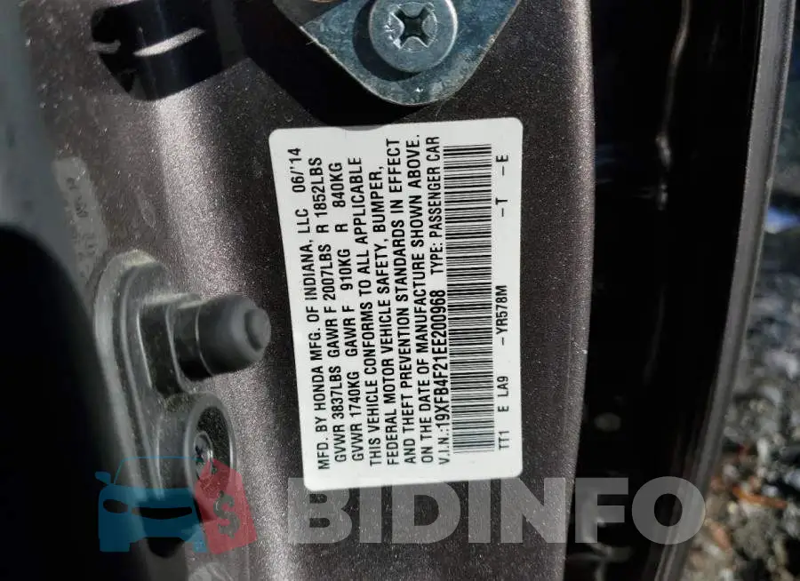 19XFB4F21EE200968 Photo# 12