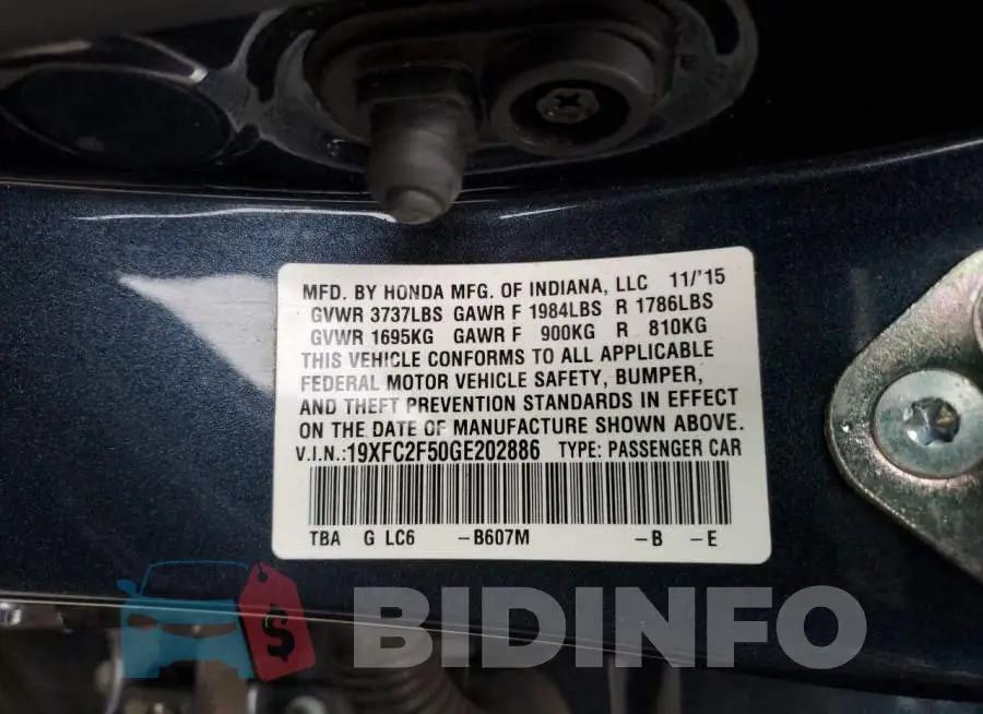 19XFC2F50GE202886 Photo# 13