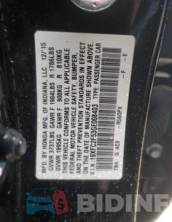 19XFC2F53GE008403 Photo# 12