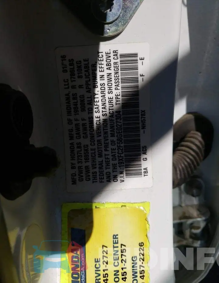 19XFC2F58GE027304 Photo# 13