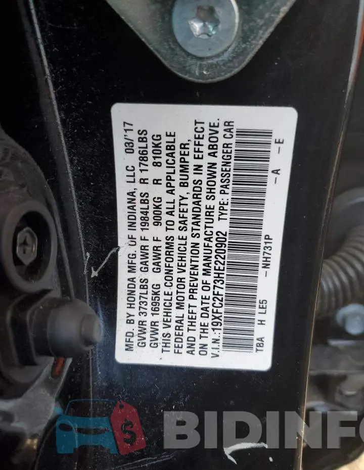 19XFC2F73HE220902 Photo# 12