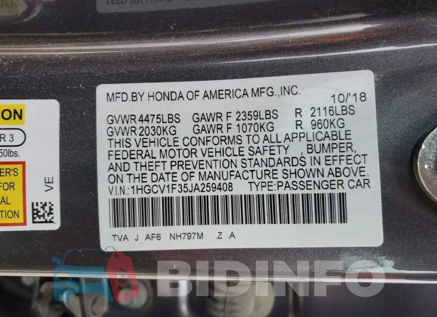 1HGCV1F35JA259408 Photo# 13