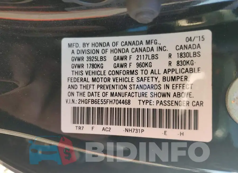 2HGFB6E55FH704468 Photo# 12