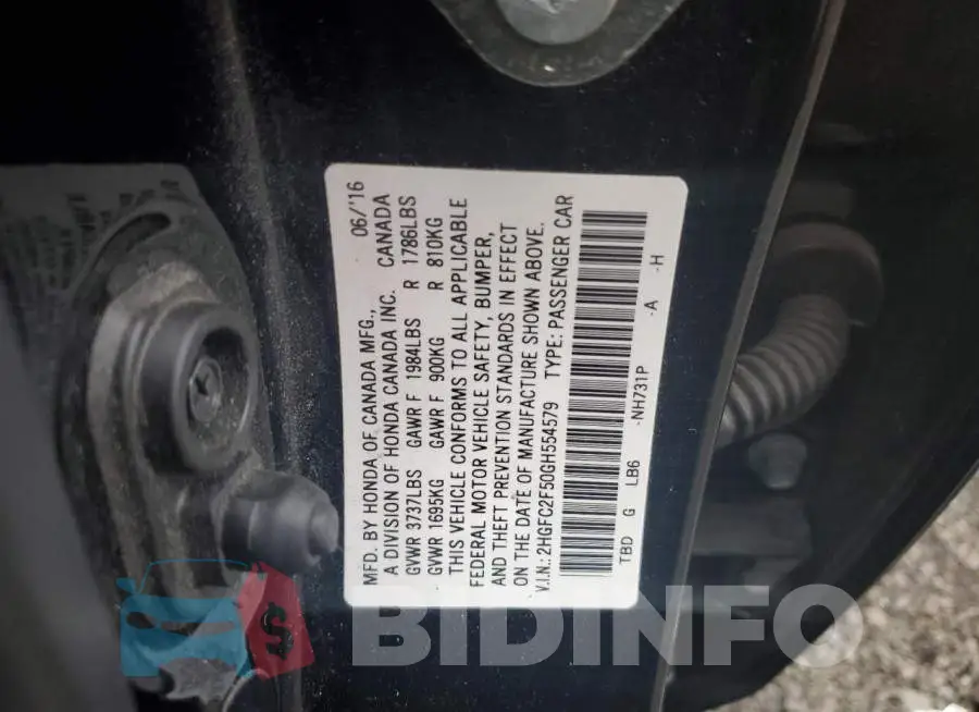 2HGFC2F50GH554579 Photo# 12