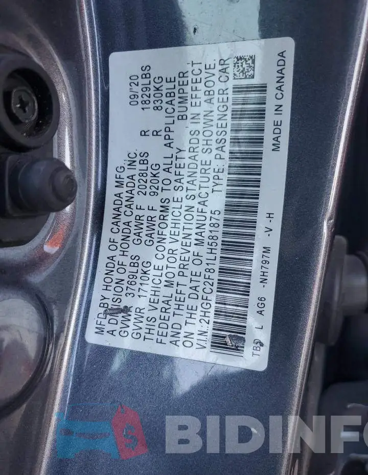 2HGFC2F81LH581875 Photo# 12